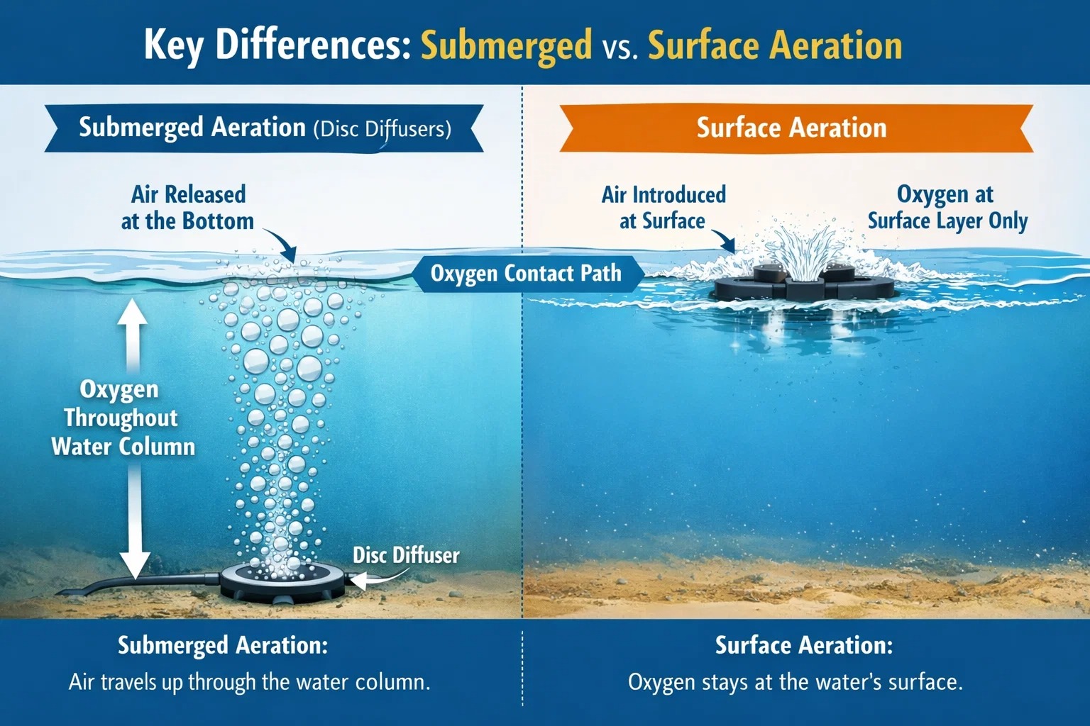 Diffuseurs à disques vs aérateurs de surface : pourquoi l'aération immergée gagne pour les systèmes MBR