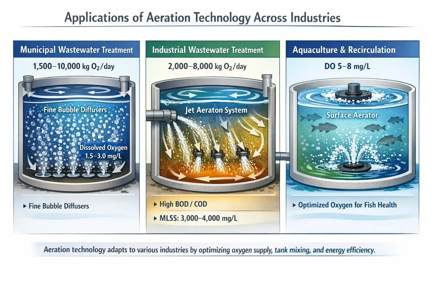 Technologie d'aération dans le traitement des eaux usées : types, conception et applications industrielles
